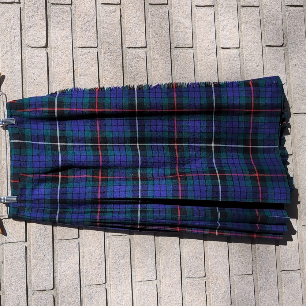 Vintage Wool Plaid Tartan Skirt Kilt - Blue and Green NEW Size 6